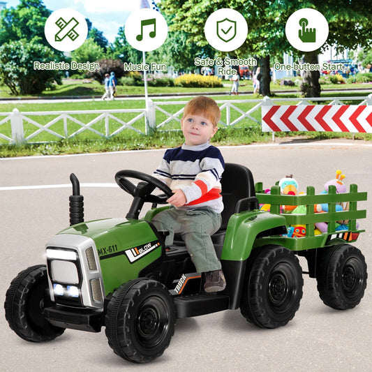 12V Ride on Tractor with 3-Gear-Shift Ground Loader for Kids 3+ Years Old, Dark Green Powered Ride On Toys   at Gallery Canada