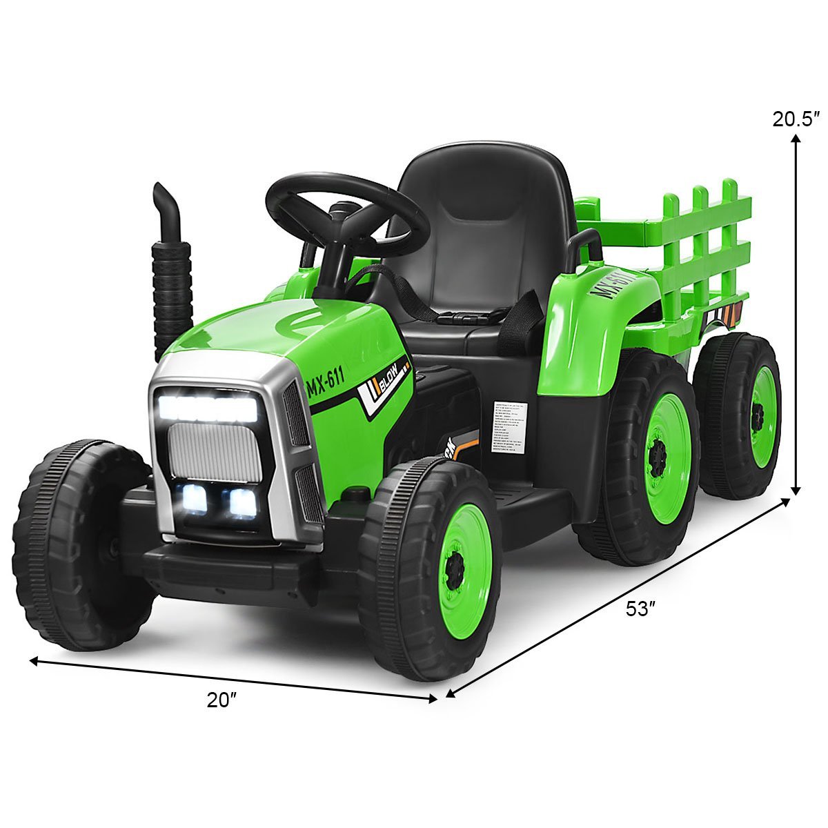 12V Ride on Tractor with 3-Gear-Shift Ground Loader for Kids 3+ Years Old, Green Powered Ride On Toys   at Gallery Canada