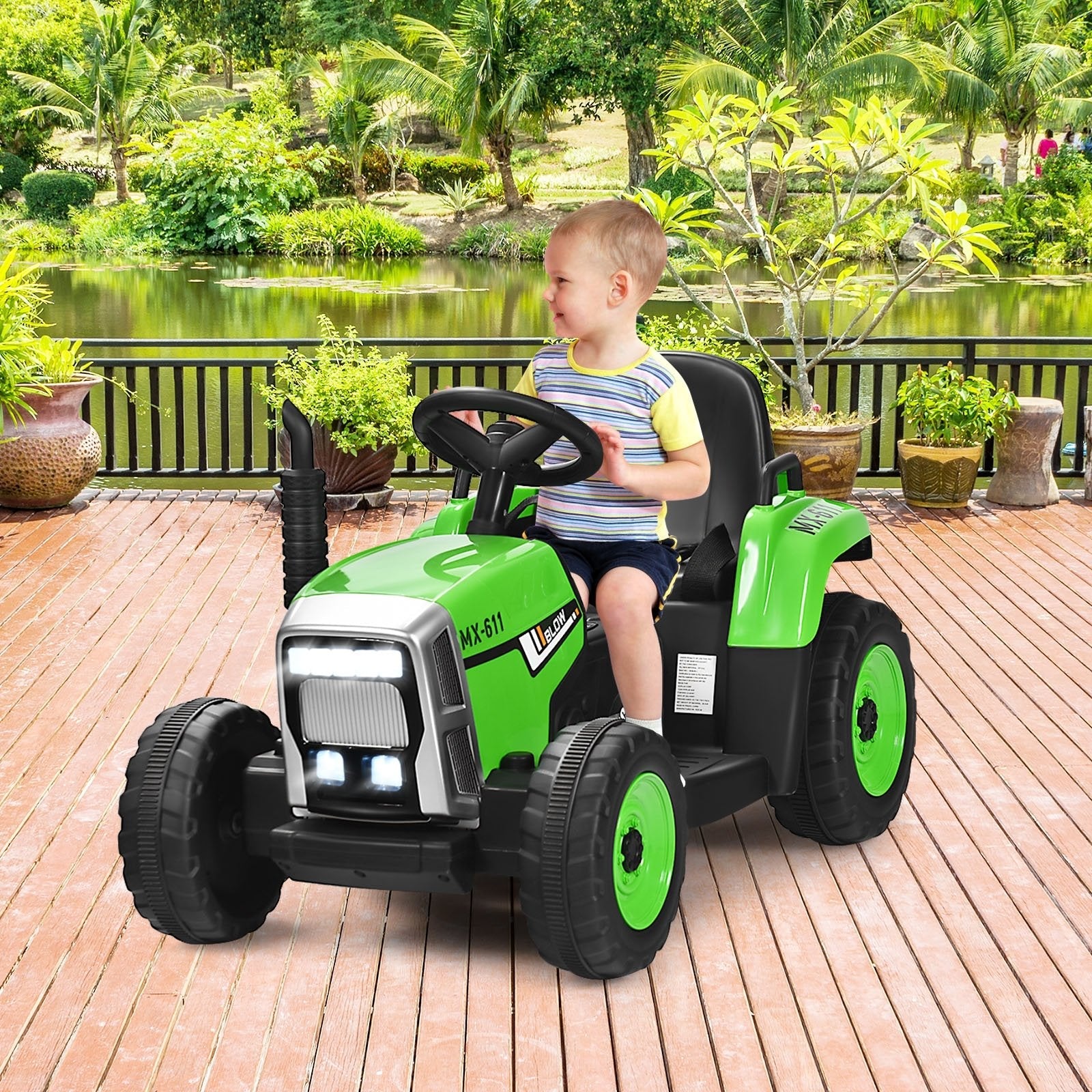 12V Ride on Tractor with 3-Gear-Shift Ground Loader for Kids 3+ Years Old, Green Powered Ride On Toys   at Gallery Canada