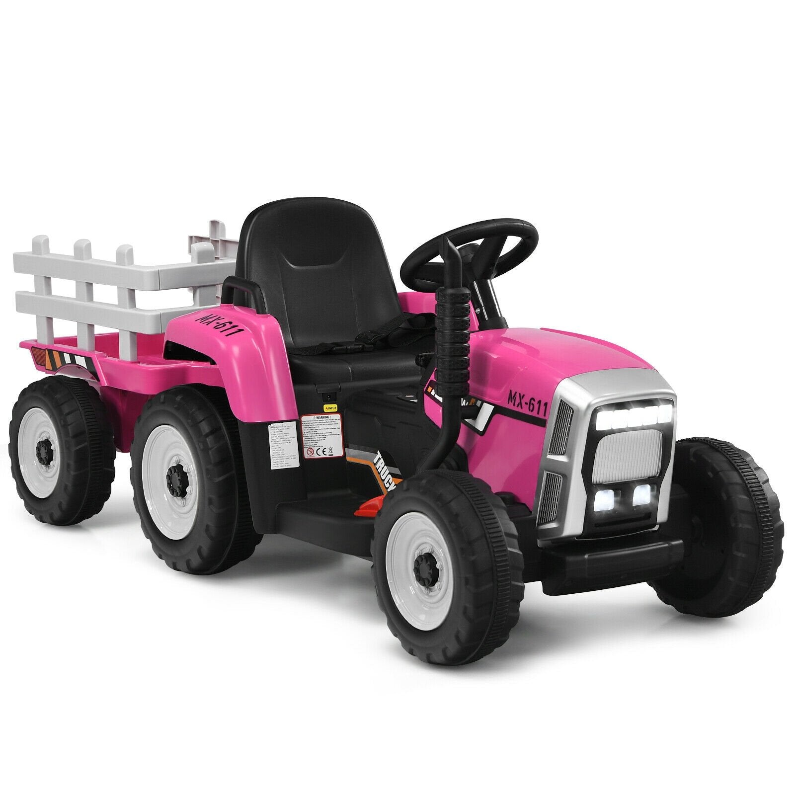 12V Ride on Tractor with 3-Gear-Shift Ground Loader for Kids 3+ Years Old, Pink Powered Ride On Toys   at Gallery Canada