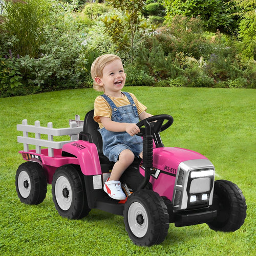 12V Ride on Tractor with 3-Gear-Shift Ground Loader for Kids 3+ Years Old, Pink