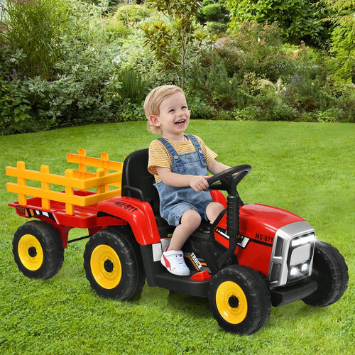 12V Ride on Tractor with 3-Gear-Shift Ground Loader for Kids 3+ Years Old, Red