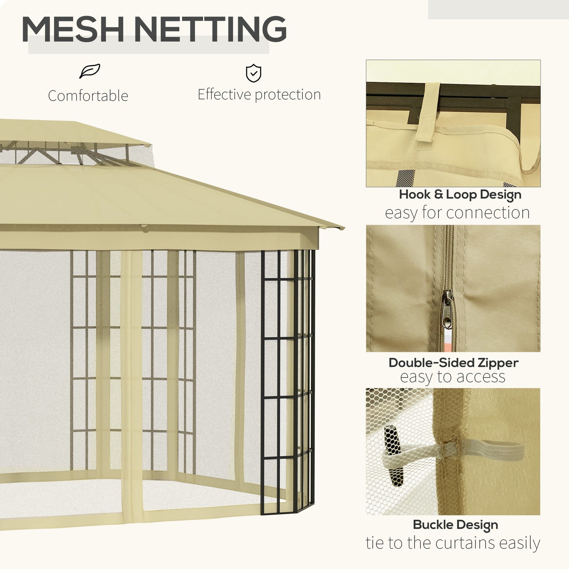 12'x10' Soft-top Patio Gazebo Canopy Steel Gazebo with Double Vented Roof, Mosquito Netting, Beige Gazebos   at Gallery Canada