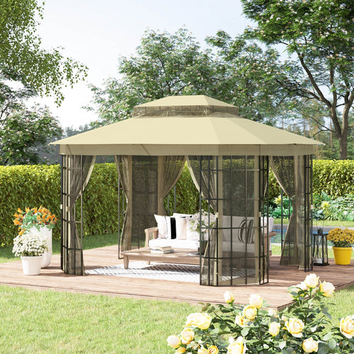 12'x10' Soft-top Patio Gazebo Canopy Steel Gazebo with Double Vented Roof, Mosquito Netting, Beige
