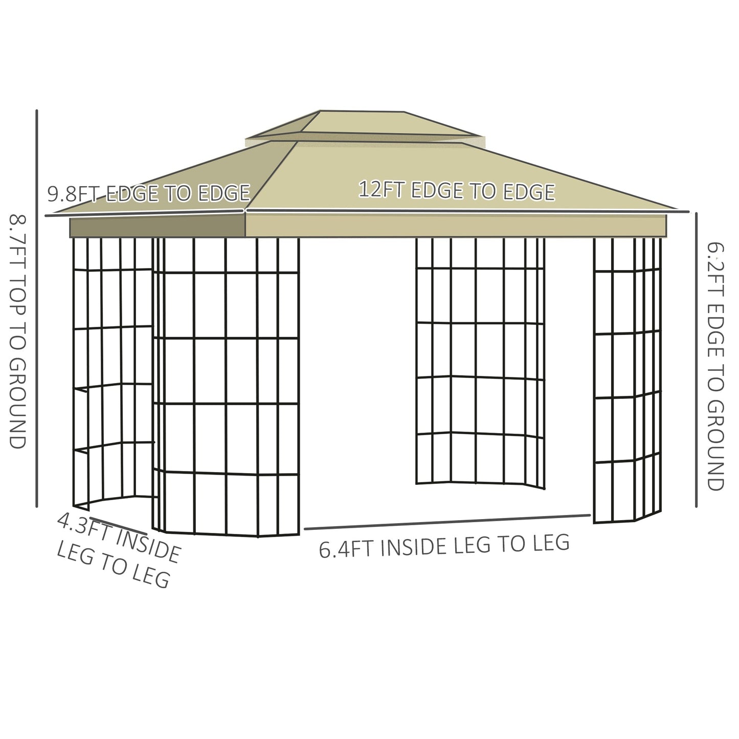 12'x10' Soft-top Patio Gazebo Canopy Steel Gazebo with Double Vented Roof, Mosquito Netting, Beige Gazebos   at Gallery Canada