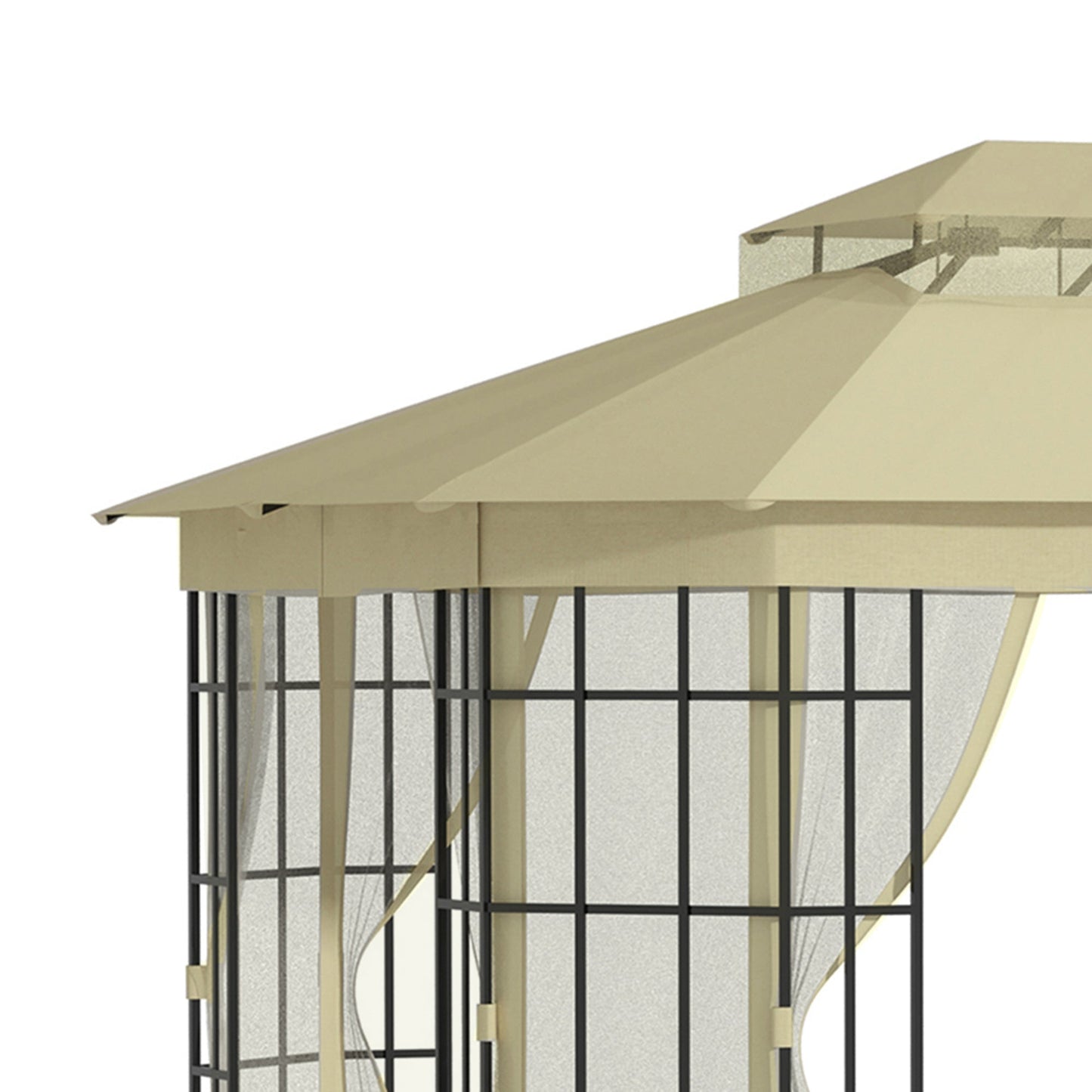 12'x10' Soft-top Patio Gazebo Canopy Steel Gazebo with Double Vented Roof, Mosquito Netting, Beige Gazebos   at Gallery Canada