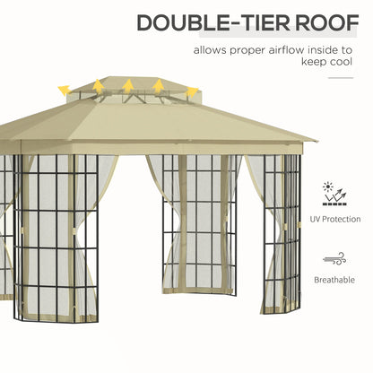12'x10' Soft-top Patio Gazebo Canopy Steel Gazebo with Double Vented Roof, Mosquito Netting, Beige Gazebos   at Gallery Canada