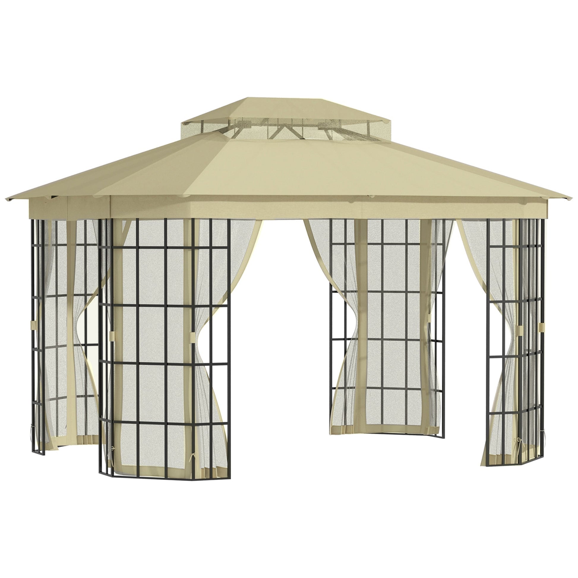 12'x10' Soft-top Patio Gazebo Canopy Steel Gazebo with Double Vented Roof, Mosquito Netting, Beige Gazebos Multi Colour  at Gallery Canada