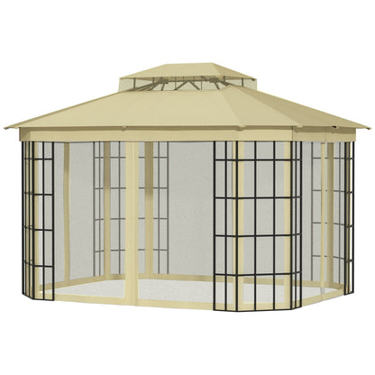 12'x10' Soft-top Patio Gazebo Canopy Steel Gazebo with Double Vented Roof, Mosquito Netting, Beige Gazebos   at Gallery Canada
