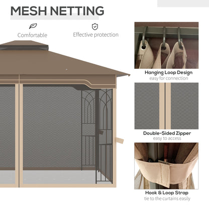 12'x10' Soft-top Patio Gazebo Covered Gazebo Backyard Tent with Double Tier Roof and Netting Sidewalls, Brown Gazebos   at Gallery Canada