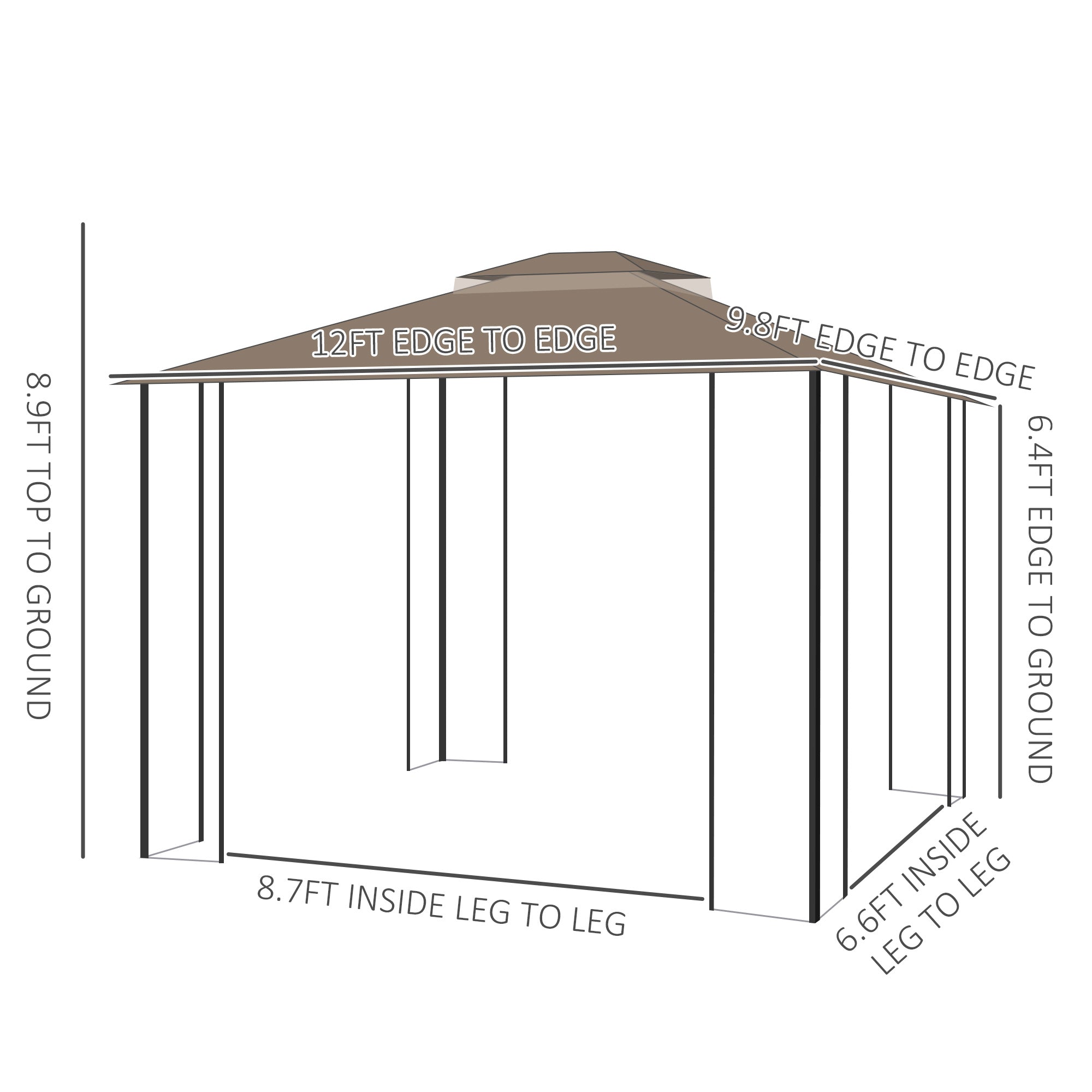 12'x10' Soft-top Patio Gazebo Covered Gazebo Backyard Tent with Double Tier Roof and Netting Sidewalls, Brown Gazebos   at Gallery Canada