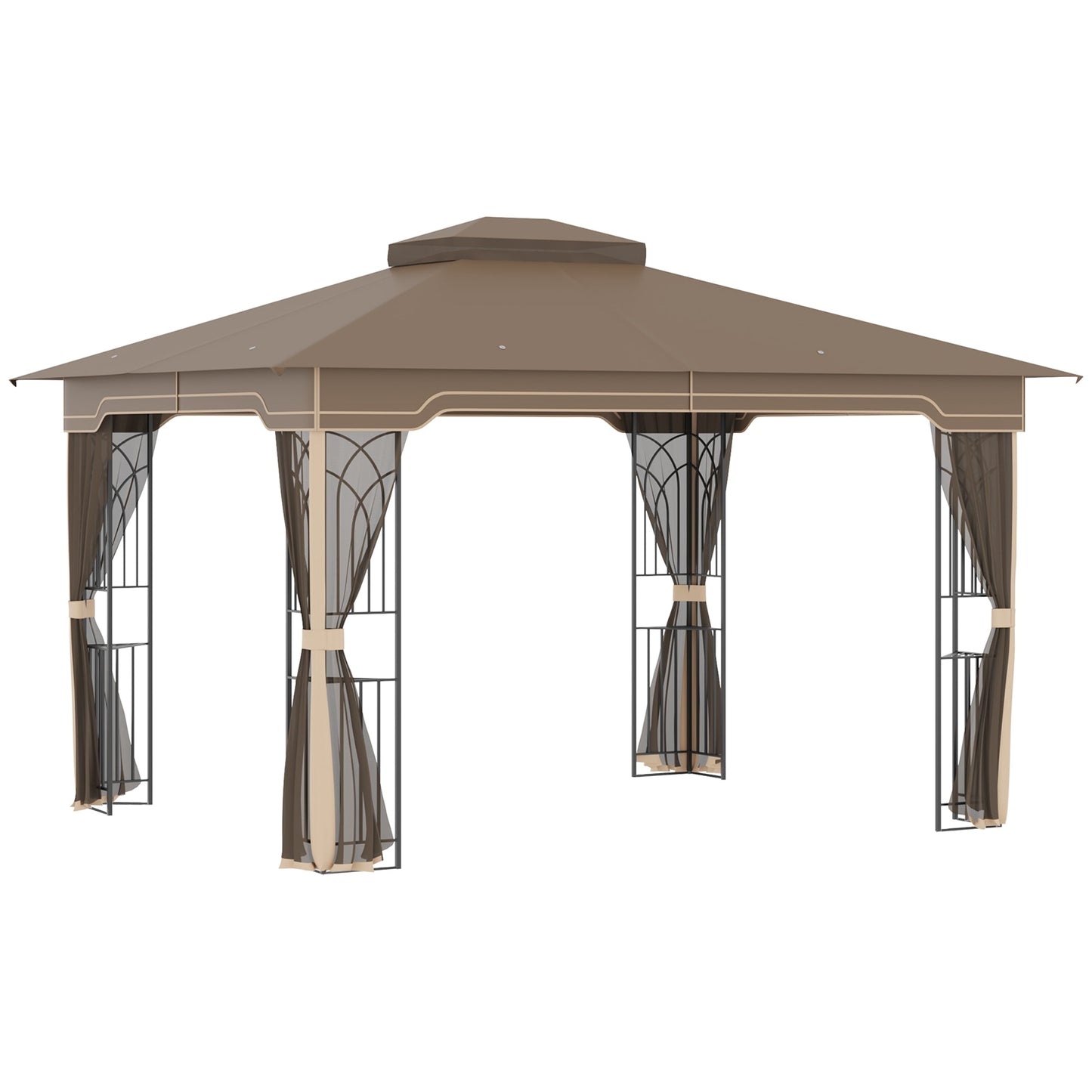 12'x10' Soft-top Patio Gazebo Covered Gazebo Backyard Tent with Double Tier Roof and Netting Sidewalls, Brown Gazebos Multi Colour  at Gallery Canada