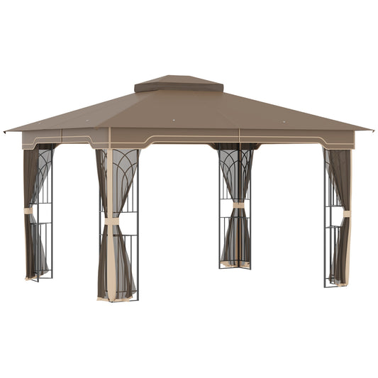 12'x10' Soft-top Patio Gazebo Covered Gazebo Backyard Tent with Double Tier Roof and Netting Sidewalls, Brown Gazebos Multi Colour  at Gallery Canada