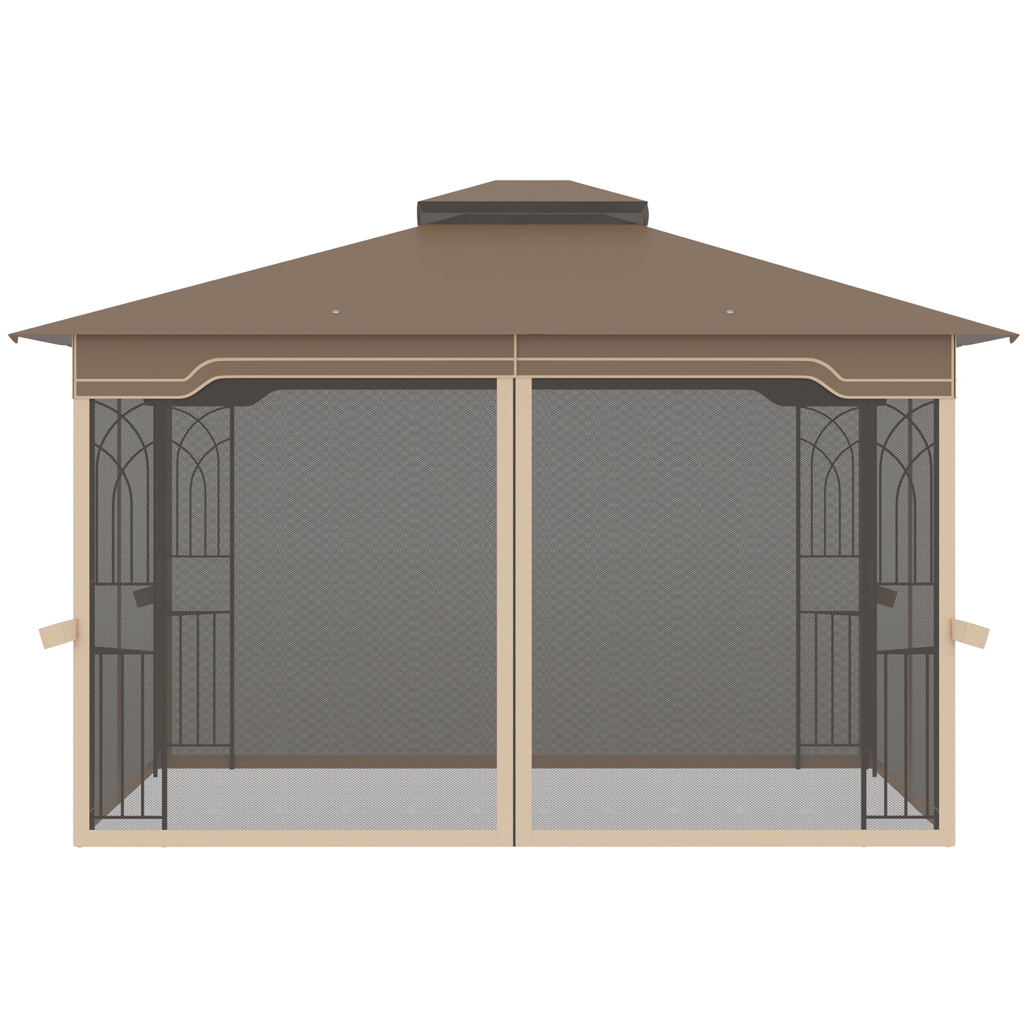 12'x10' Soft-top Patio Gazebo Covered Gazebo Backyard Tent with Double Tier Roof and Netting Sidewalls, Brown Gazebos   at Gallery Canada