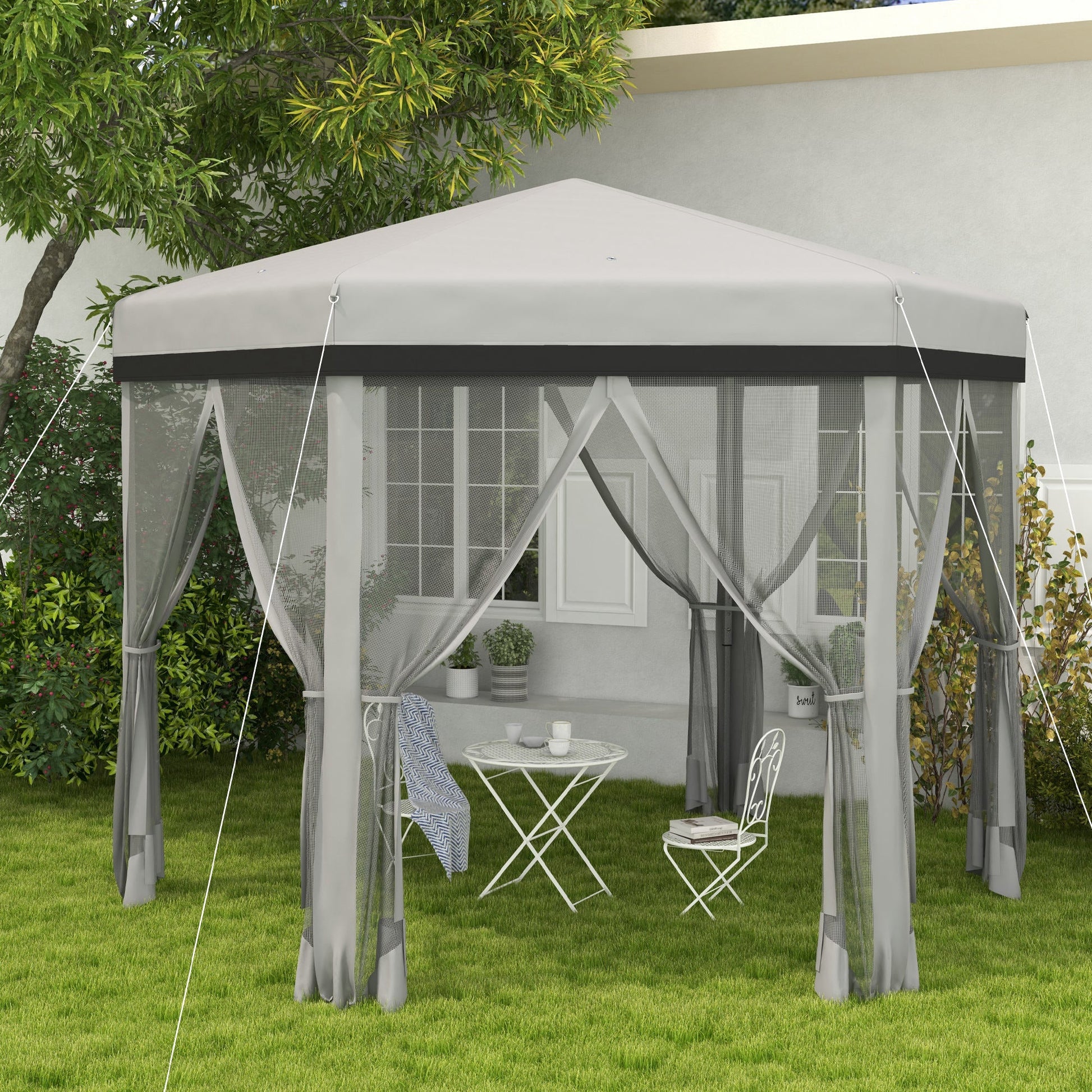 12'x12' Pop Up Canopy, Hexagon Gazebo with Netting, Carry Bag, Height Adjustable Instant Shelter, Grey Pop Up Canopies   at Gallery Canada