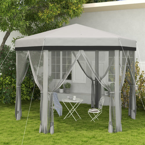 12'x12' Pop Up Canopy, Hexagon Gazebo with Netting, Carry Bag, Height Adjustable Instant Shelter, Grey