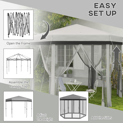 12'x12' Pop Up Canopy, Hexagon Gazebo with Netting, Carry Bag, Height Adjustable Instant Shelter, Grey Pop Up Canopies   at Gallery Canada