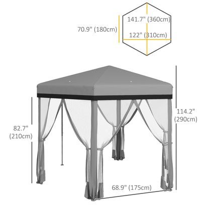 12'x12' Pop Up Canopy, Hexagon Gazebo with Netting, Carry Bag, Height Adjustable Instant Shelter, Grey Pop Up Canopies   at Gallery Canada