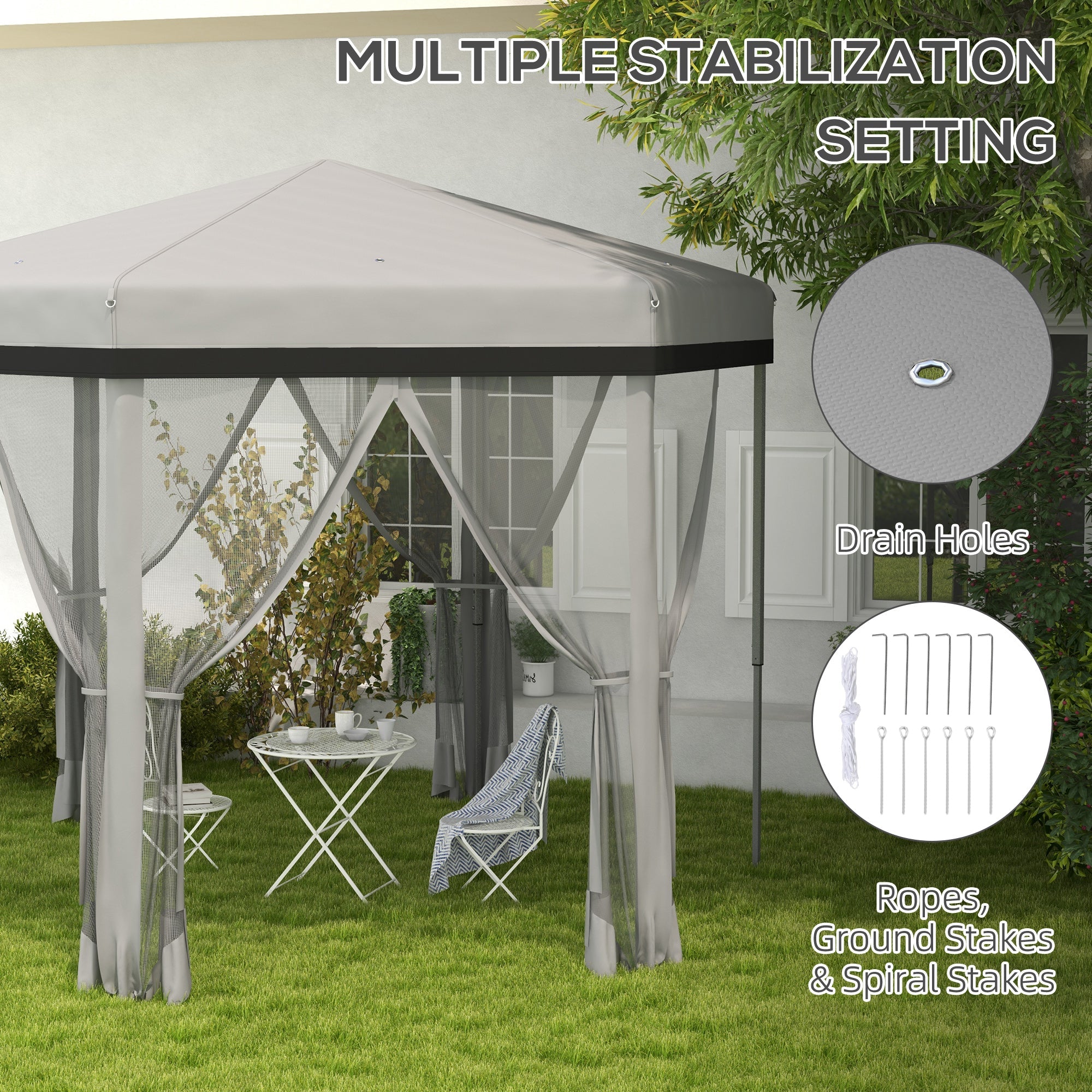 12'x12' Pop Up Canopy, Hexagon Gazebo with Netting, Carry Bag, Height Adjustable Instant Shelter, Grey Pop Up Canopies   at Gallery Canada