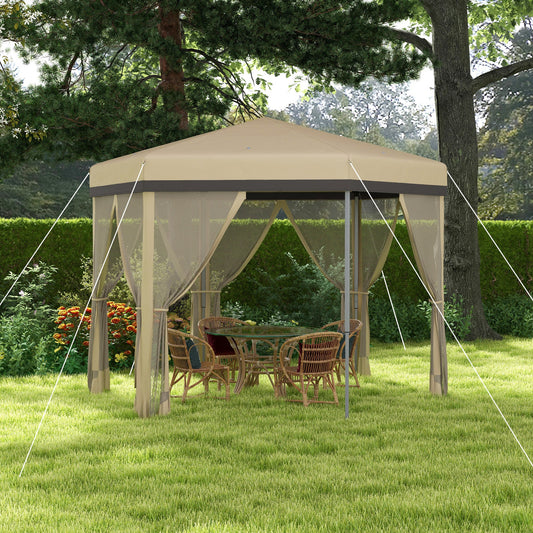 12'x12' Pop Up Canopy, Hexagon Gazebo with Netting, Carry Bag, Height Adjustable Instant Shelter, Khaki Pop Up Canopies Khaki  at Gallery Canada