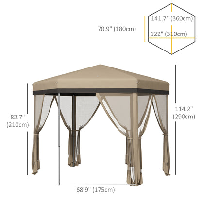 12'x12' Pop Up Canopy, Hexagon Gazebo with Netting, Carry Bag, Height Adjustable Instant Shelter, Khaki Pop Up Canopies   at Gallery Canada