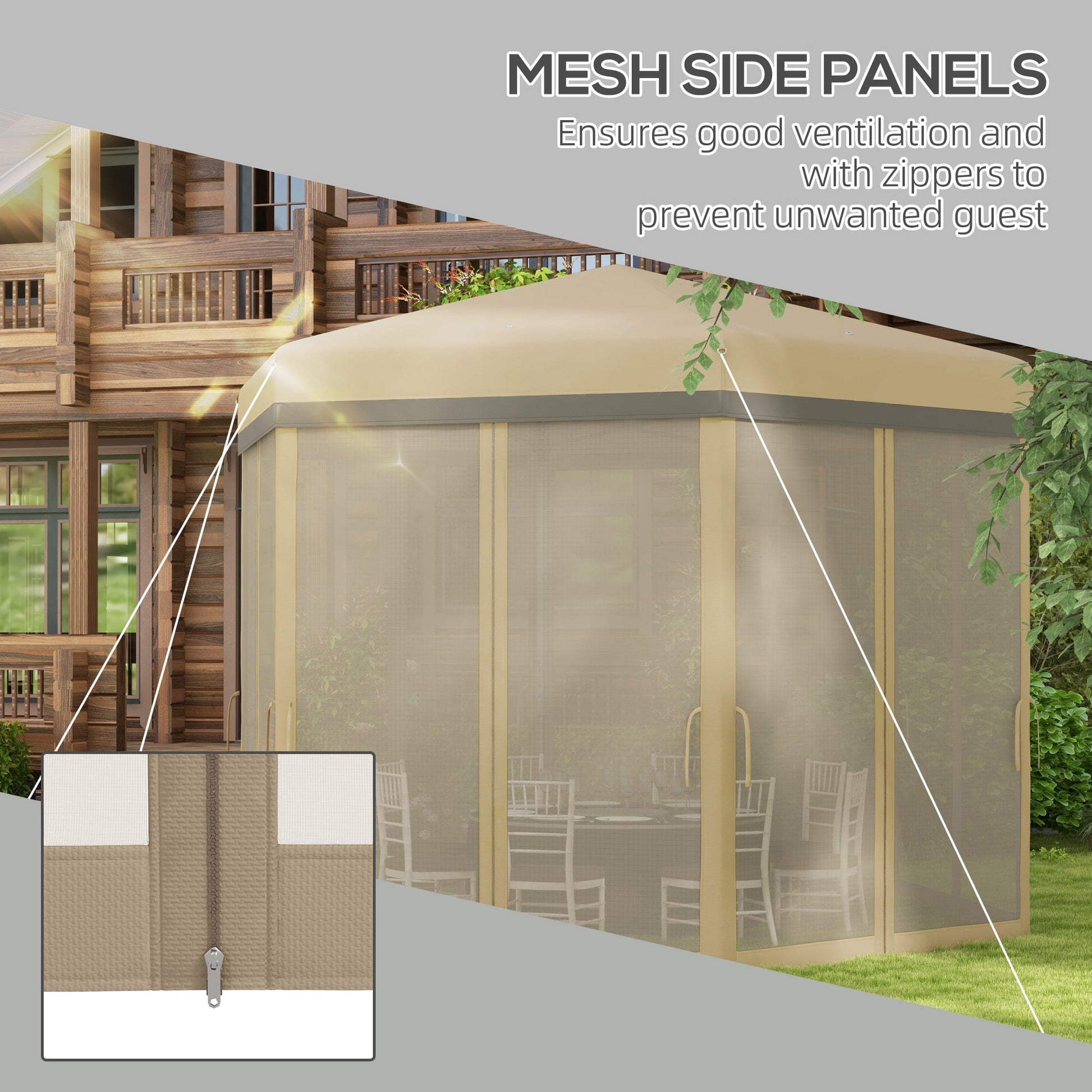 12'x12' Pop Up Canopy, Hexagon Gazebo with Netting, Carry Bag, Height Adjustable Instant Shelter, Khaki Pop Up Canopies   at Gallery Canada