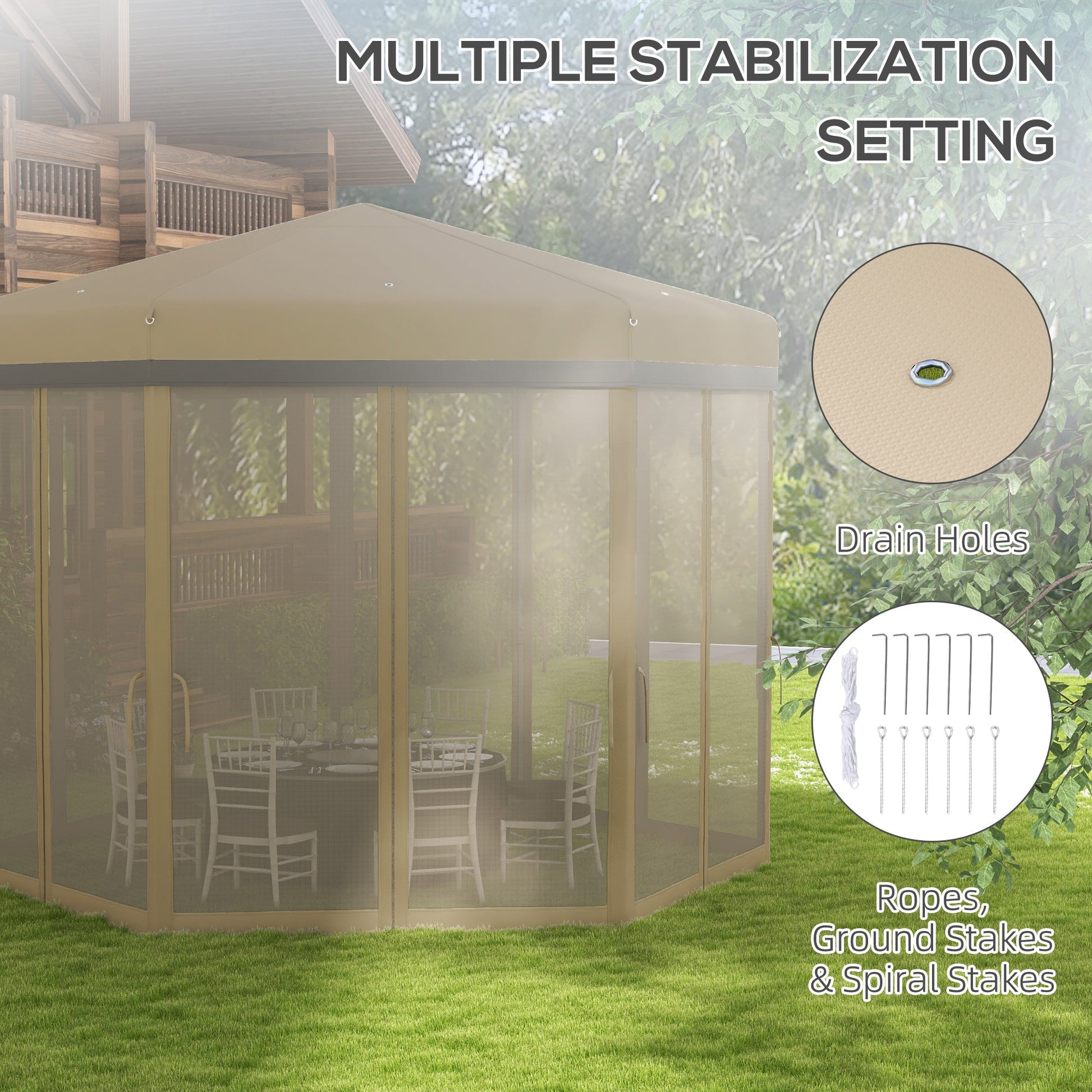 12'x12' Pop Up Canopy, Hexagon Gazebo with Netting, Carry Bag, Height Adjustable Instant Shelter, Khaki Pop Up Canopies   at Gallery Canada