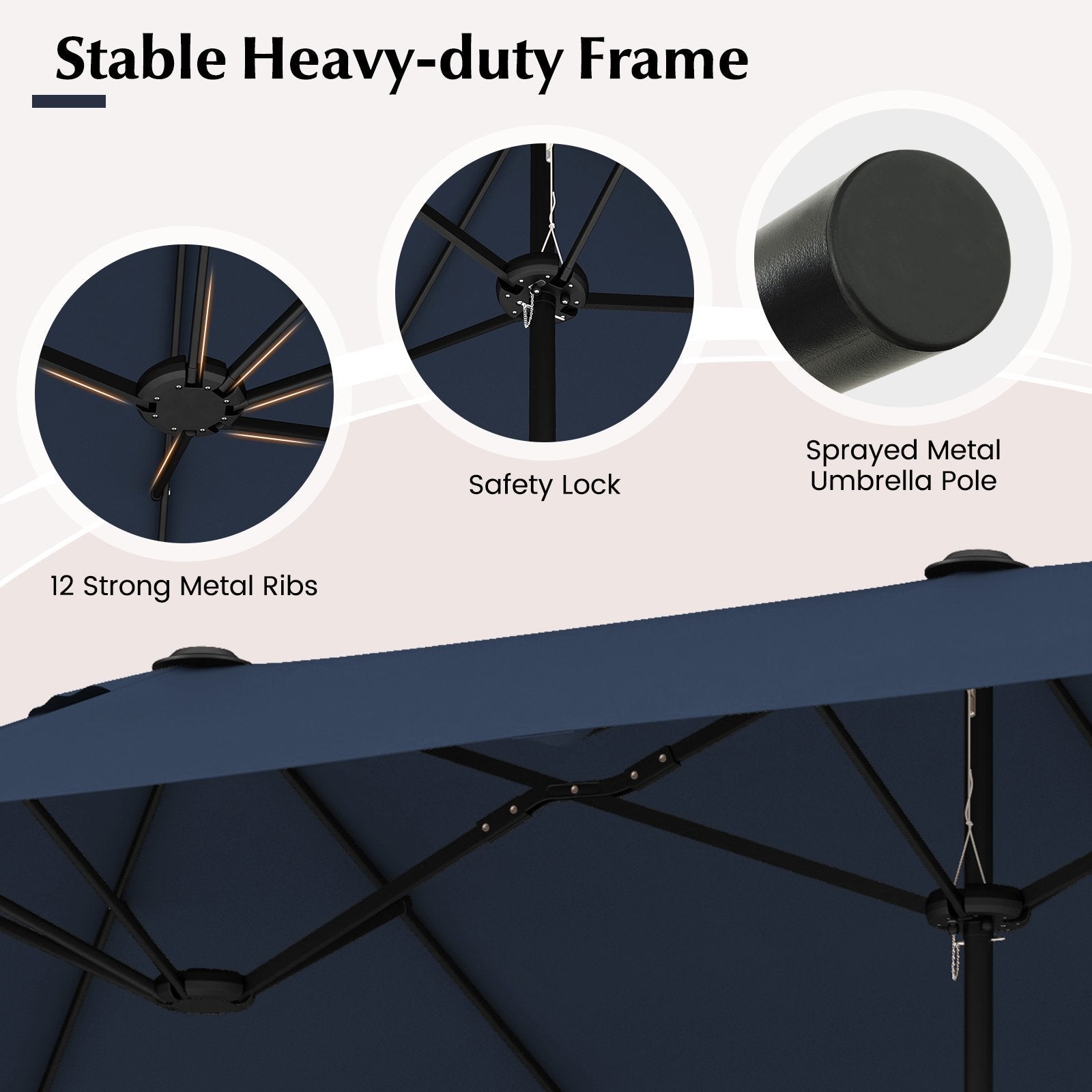 13 Feet Double-Sided Patio Twin Table Umbrella with Crank Handle, Navy Outdoor Umbrellas   at Gallery Canada