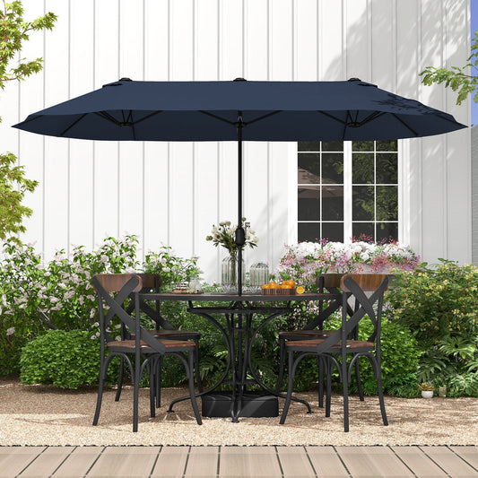 13 Feet Double-Sided Patio Twin Table Umbrella with Crank Handle, Navy Outdoor Umbrellas   at Gallery Canada