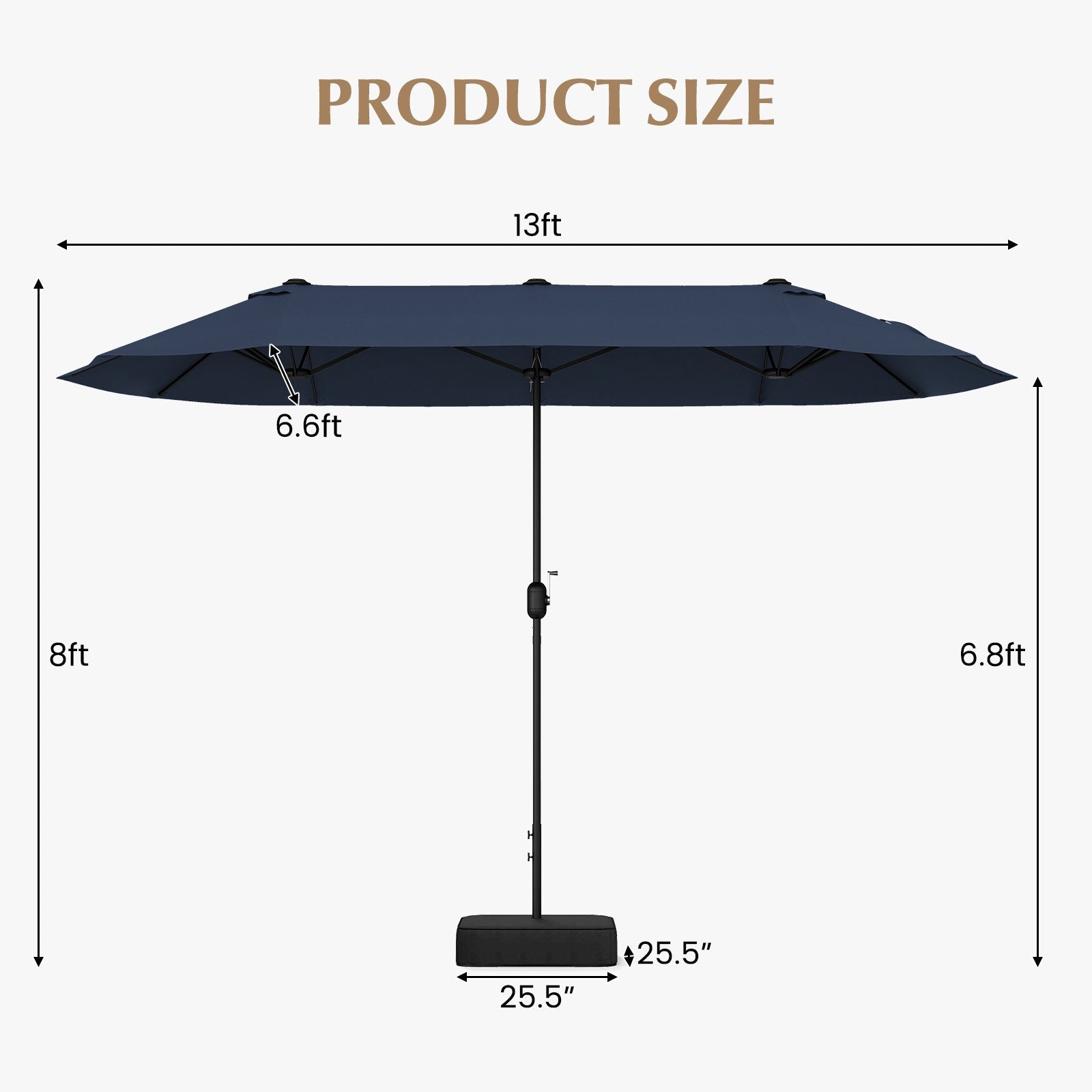 13 Feet Double-Sided Patio Twin Table Umbrella with Crank Handle, Navy Outdoor Umbrellas   at Gallery Canada