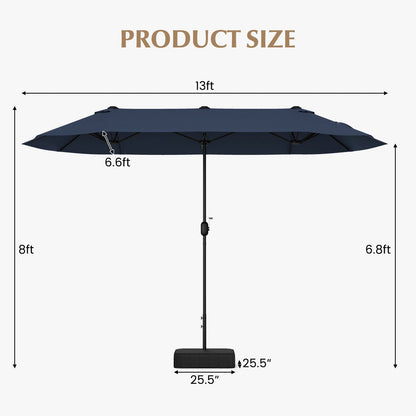 13 Feet Double-Sided Patio Twin Table Umbrella with Crank Handle, Navy Outdoor Umbrellas   at Gallery Canada