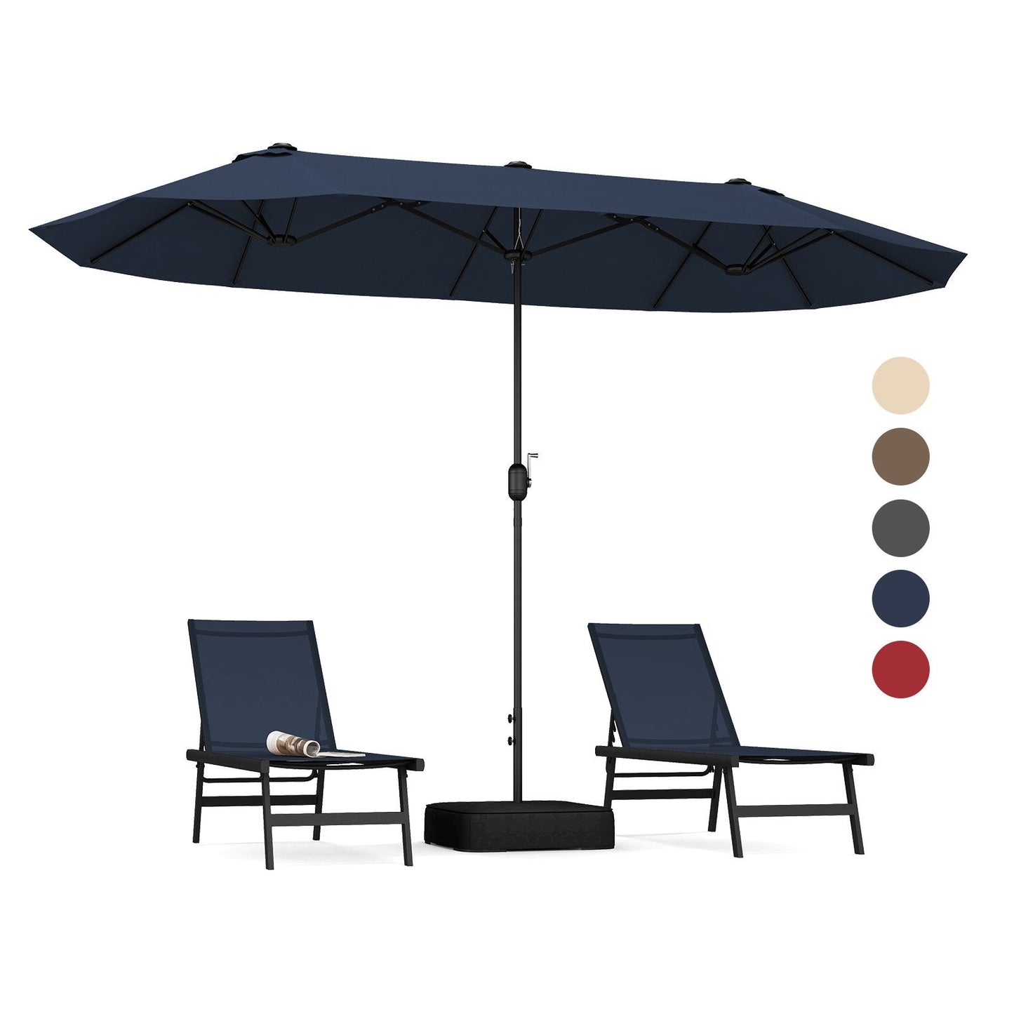 13 Feet Double-Sided Patio Twin Table Umbrella with Crank Handle, Navy Outdoor Umbrellas   at Gallery Canada