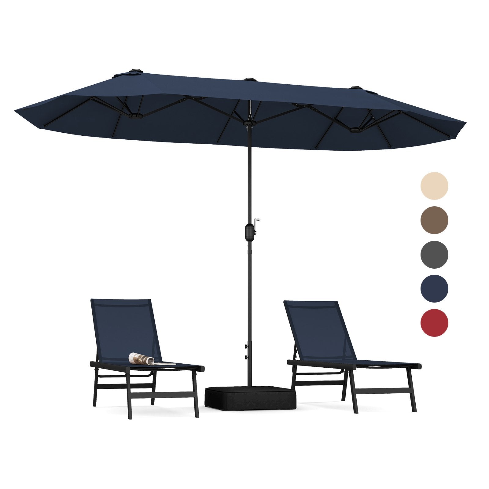 13 Feet Double-Sided Patio Twin Table Umbrella with Crank Handle, Navy Outdoor Umbrellas   at Gallery Canada