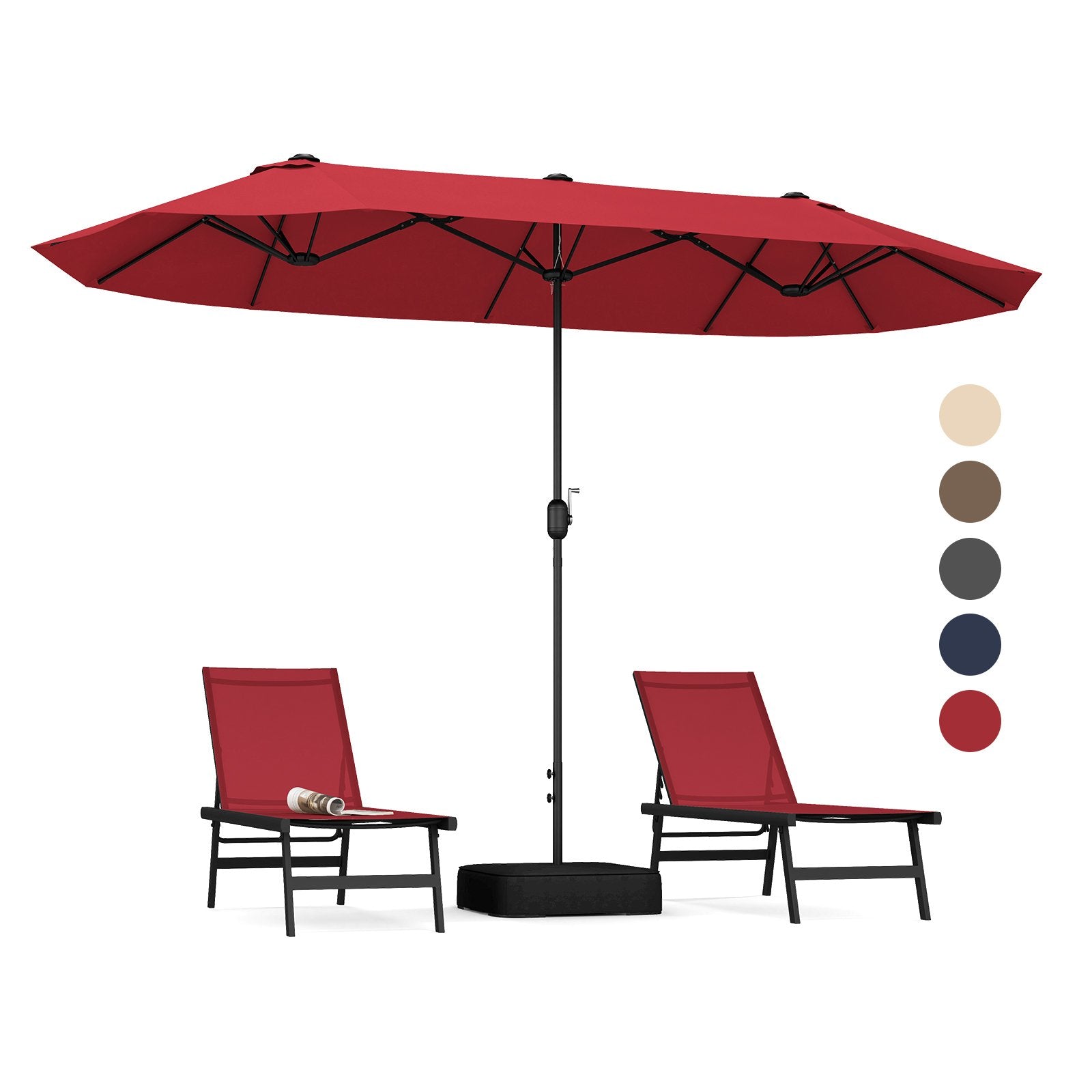 13 Feet Double-Sided Patio Twin Table Umbrella with Crank Handle, Wine Outdoor Umbrellas   at Gallery Canada