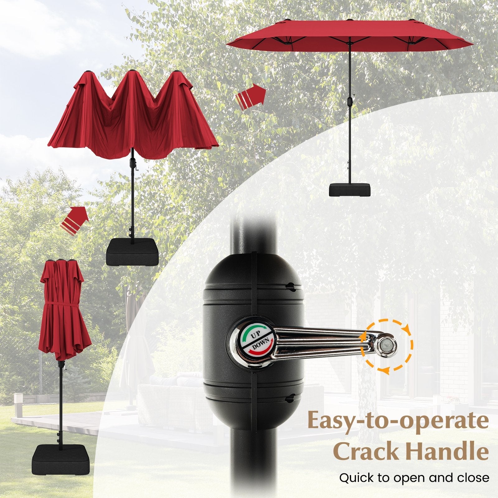 13 Feet Double-Sided Patio Twin Table Umbrella with Crank Handle, Wine Outdoor Umbrellas   at Gallery Canada