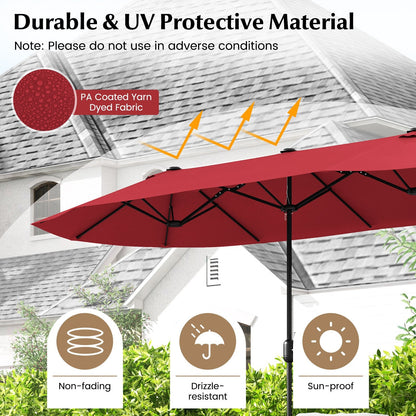 13 Feet Double-Sided Patio Twin Table Umbrella with Crank Handle, Wine Outdoor Umbrellas   at Gallery Canada