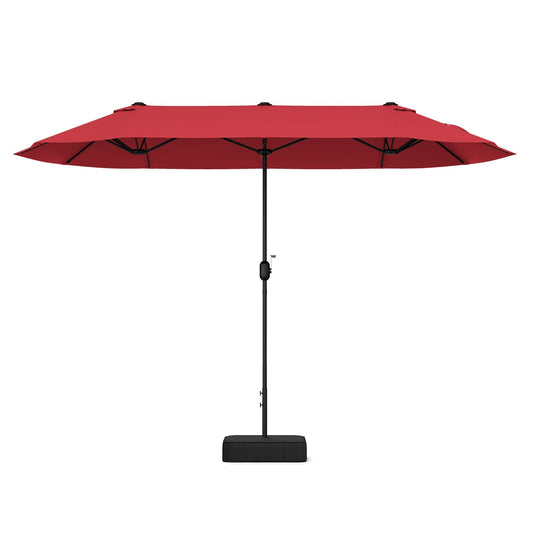 13 Feet Double-Sided Patio Twin Table Umbrella with Crank Handle, Wine Outdoor Umbrellas   at Gallery Canada