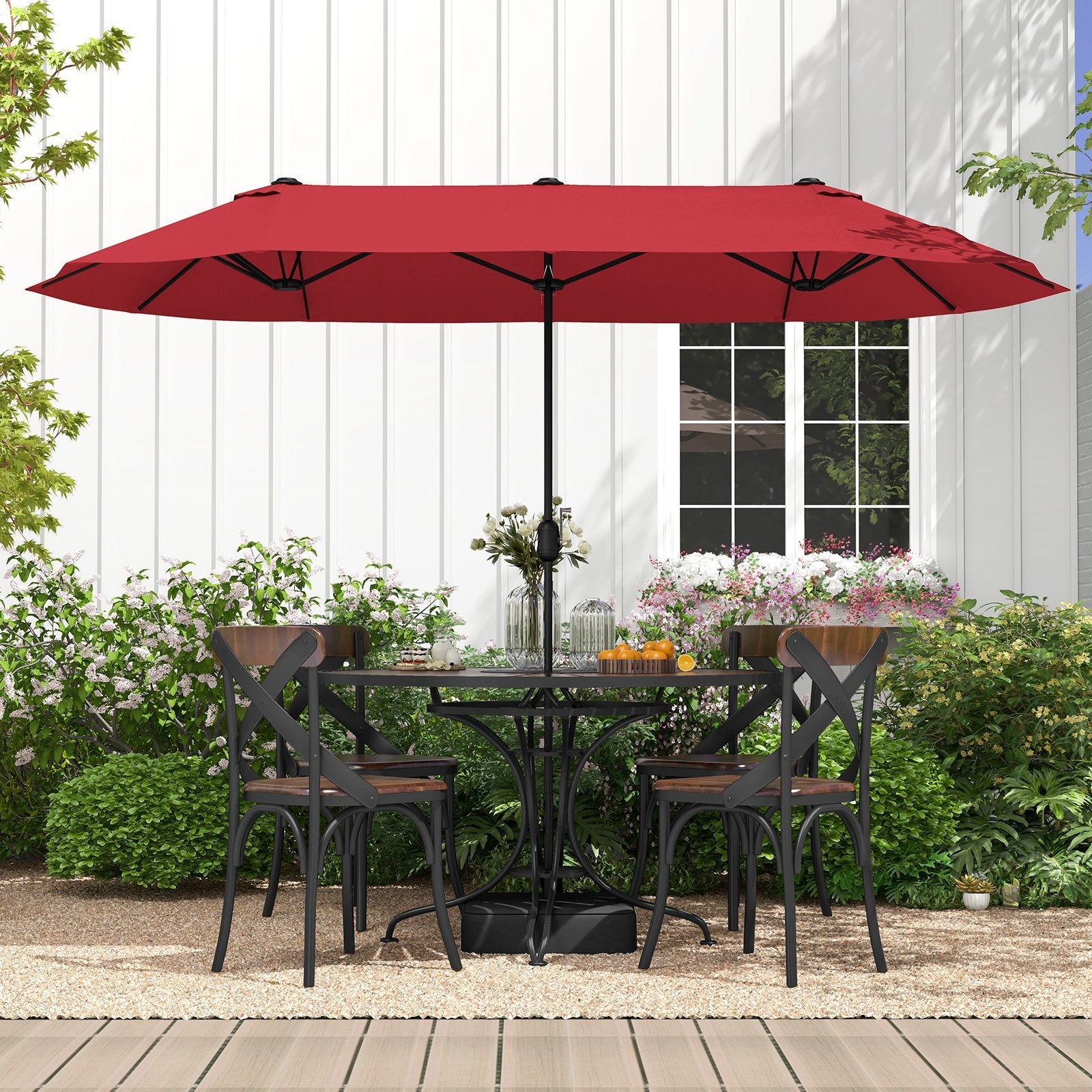 13 Feet Double-Sided Patio Twin Table Umbrella with Crank Handle, Wine Outdoor Umbrellas   at Gallery Canada