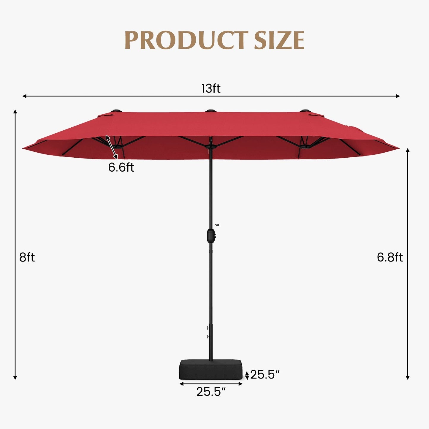 13 Feet Double-Sided Patio Twin Table Umbrella with Crank Handle, Wine Outdoor Umbrellas   at Gallery Canada