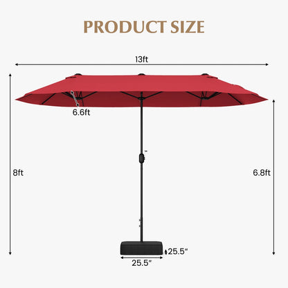 13 Feet Double-Sided Patio Twin Table Umbrella with Crank Handle, Wine Outdoor Umbrellas   at Gallery Canada