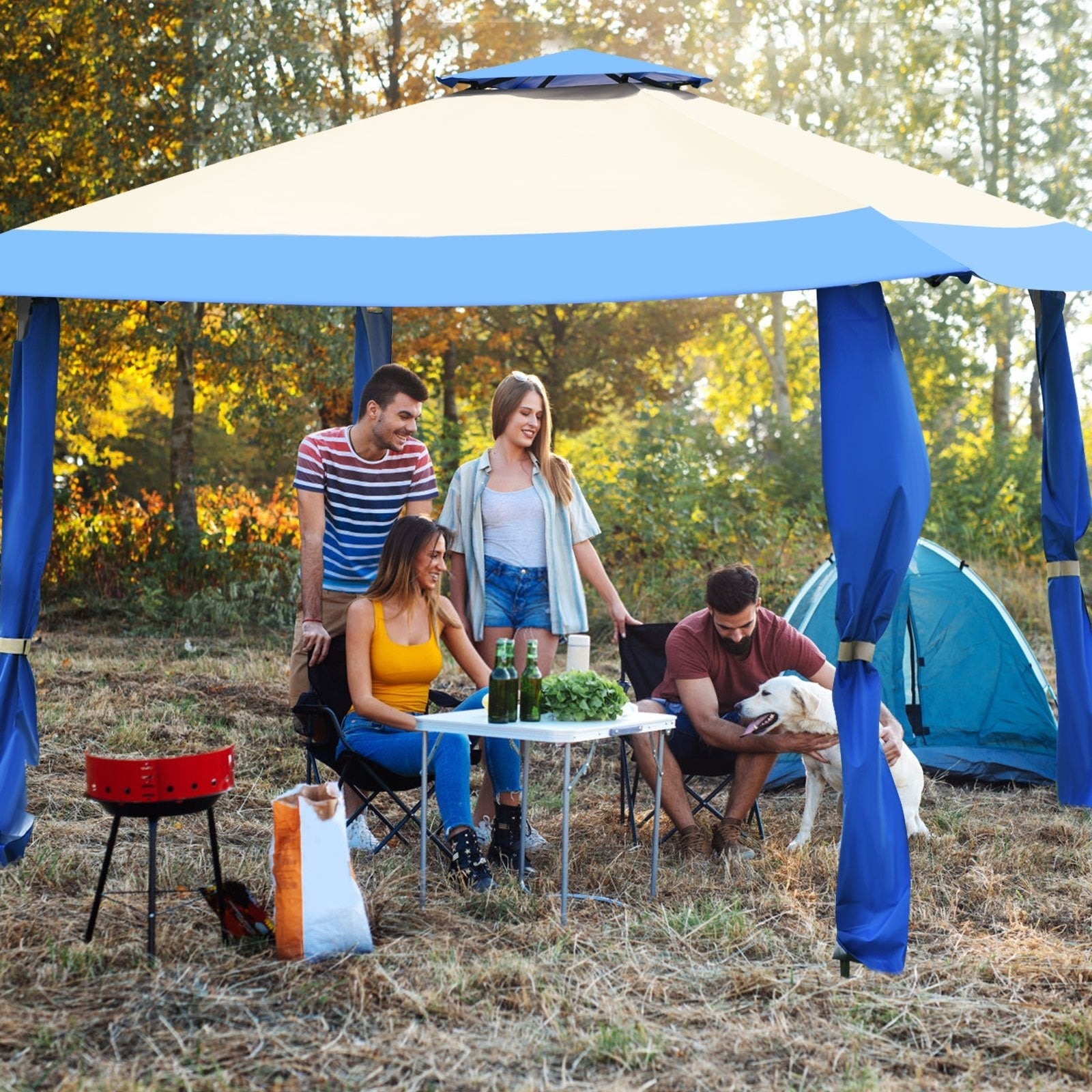 13 Feet x 13 Feet Pop Up Canopy Tent Instant Outdoor Folding Canopy Shelter, Blue Gazebos   at Gallery Canada