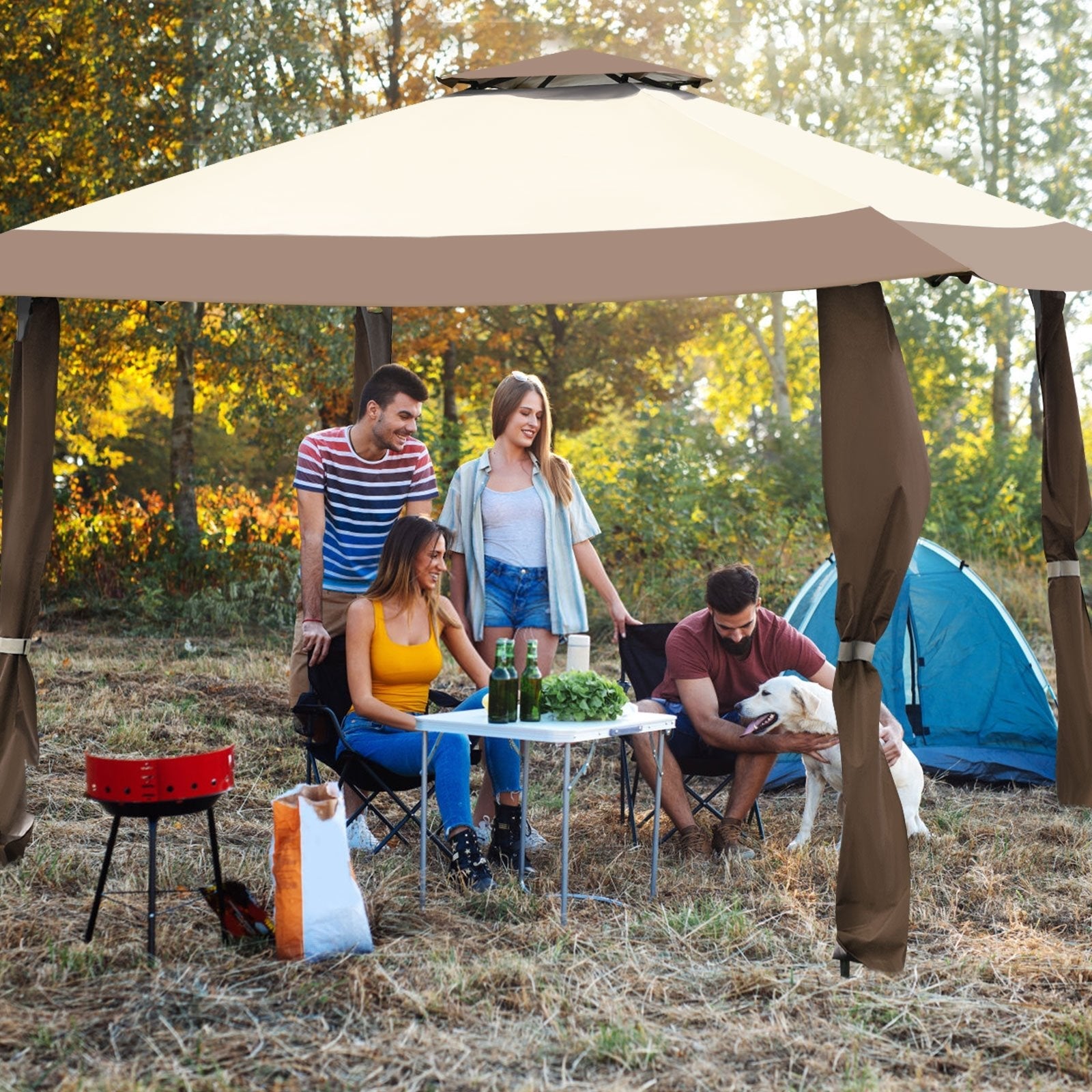 13 Feet x 13 Feet Pop Up Canopy Tent Instant Outdoor Folding Canopy Shelter, Brown Gazebos   at Gallery Canada