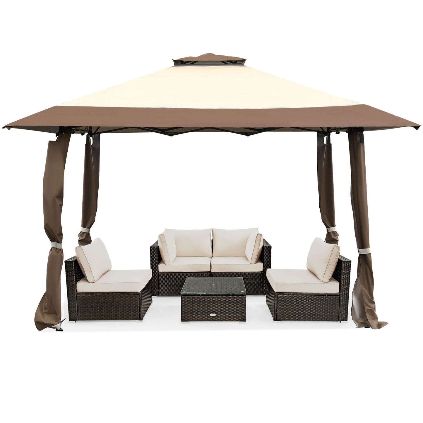 13 Feet x 13 Feet Pop Up Canopy Tent Instant Outdoor Folding Canopy Shelter, Brown Gazebos   at Gallery Canada