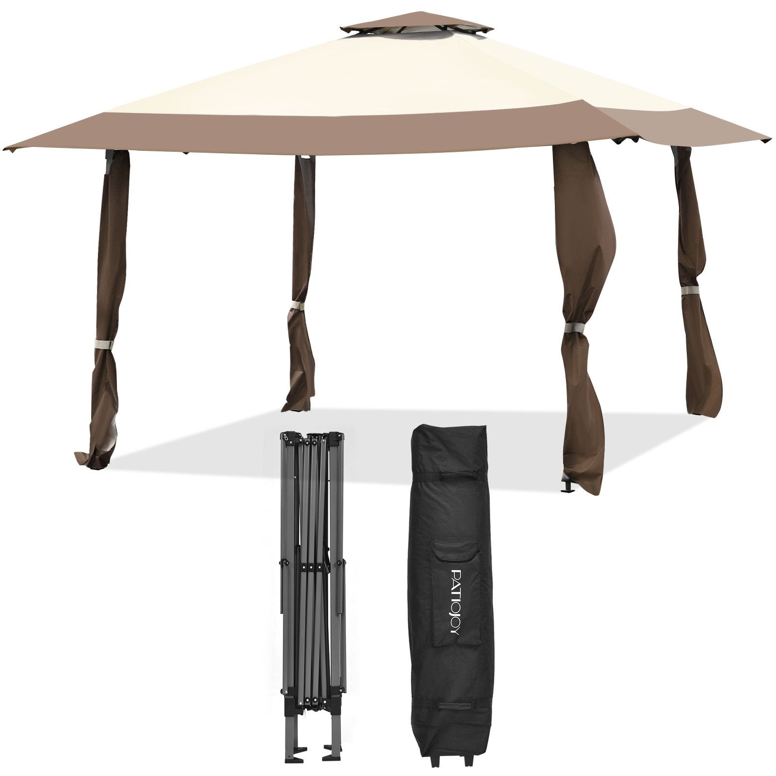 13 Feet x 13 Feet Pop Up Canopy Tent Instant Outdoor Folding Canopy Shelter, Brown Gazebos   at Gallery Canada