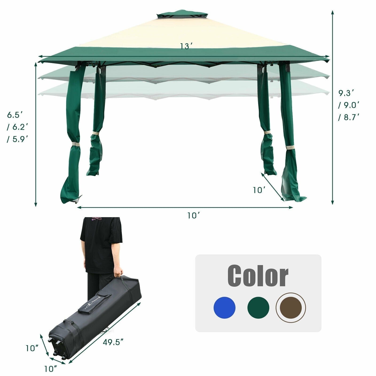 13 Feet x 13 Feet Pop Up Canopy Tent Instant Outdoor Folding Canopy Shelter, Green Gazebos   at Gallery Canada