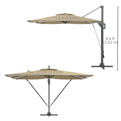 13 FT Cantilever Umbrella, Aluminum Hanging Offset Umbrella with 360°Rotation, Crank, Tilt, Cross Base, Khaki Cantilever Umbrellas   at Gallery Canada