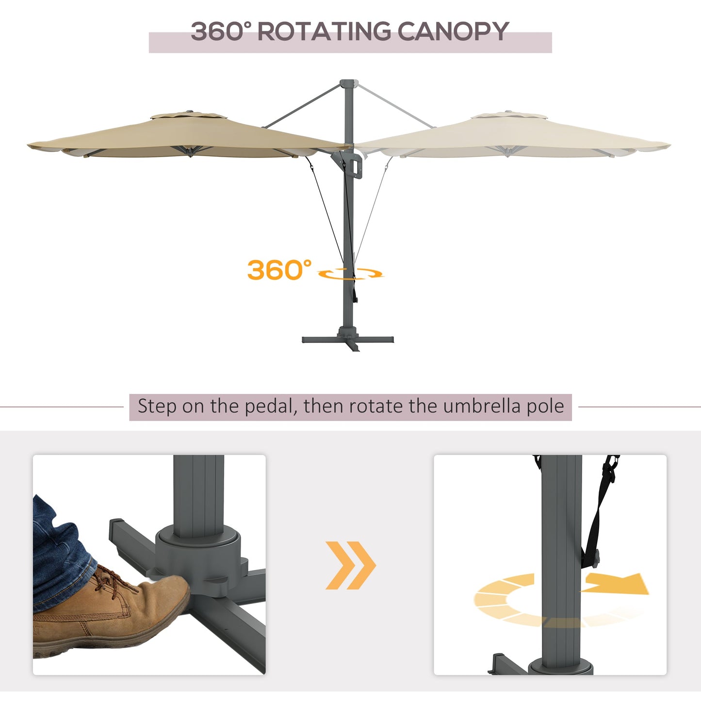 13 FT Cantilever Umbrella, Aluminum Hanging Offset Umbrella with 360°Rotation, Crank, Tilt, Cross Base, Khaki Cantilever Umbrellas   at Gallery Canada