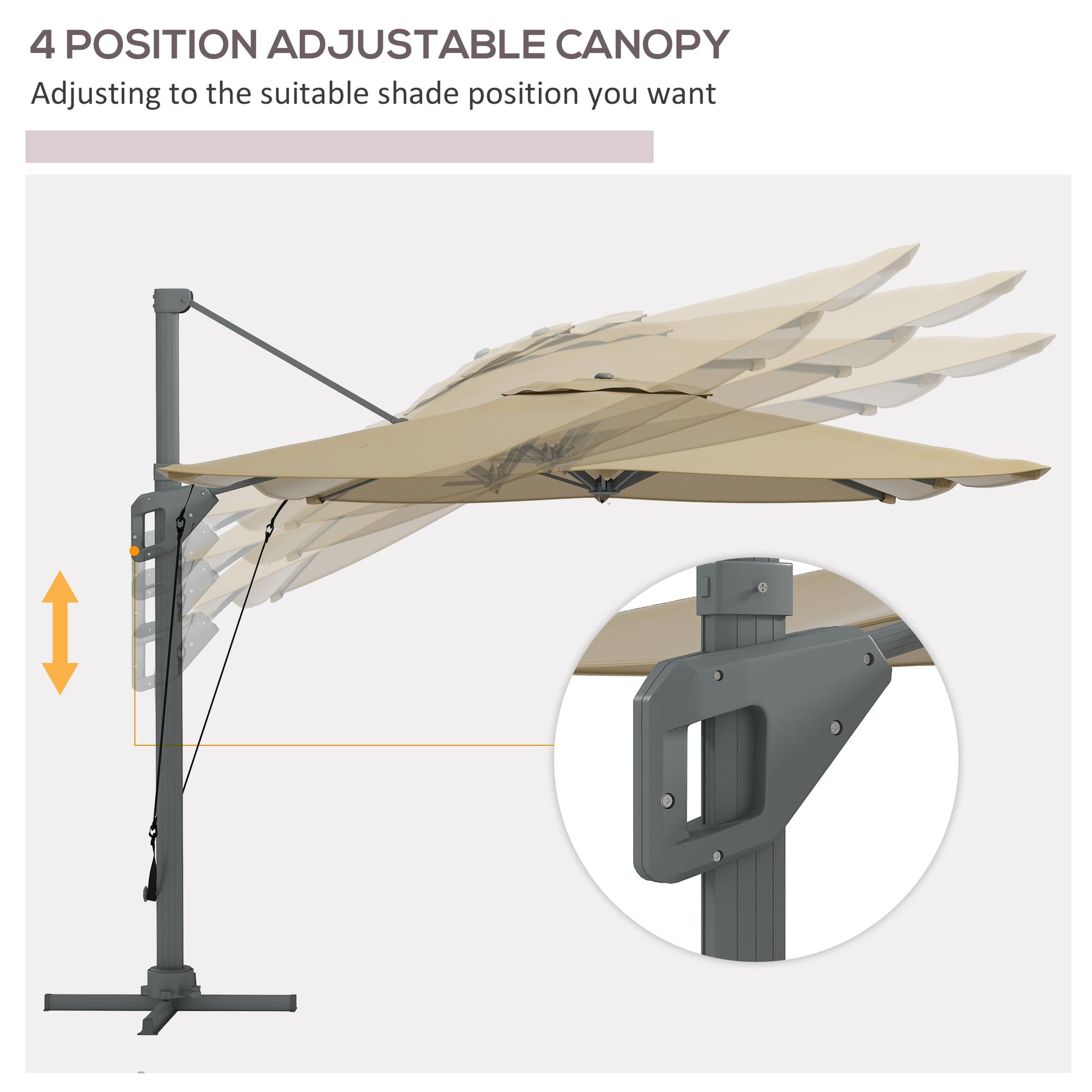 13 FT Cantilever Umbrella, Aluminum Hanging Offset Umbrella with 360°Rotation, Crank, Tilt, Cross Base, Khaki Cantilever Umbrellas   at Gallery Canada