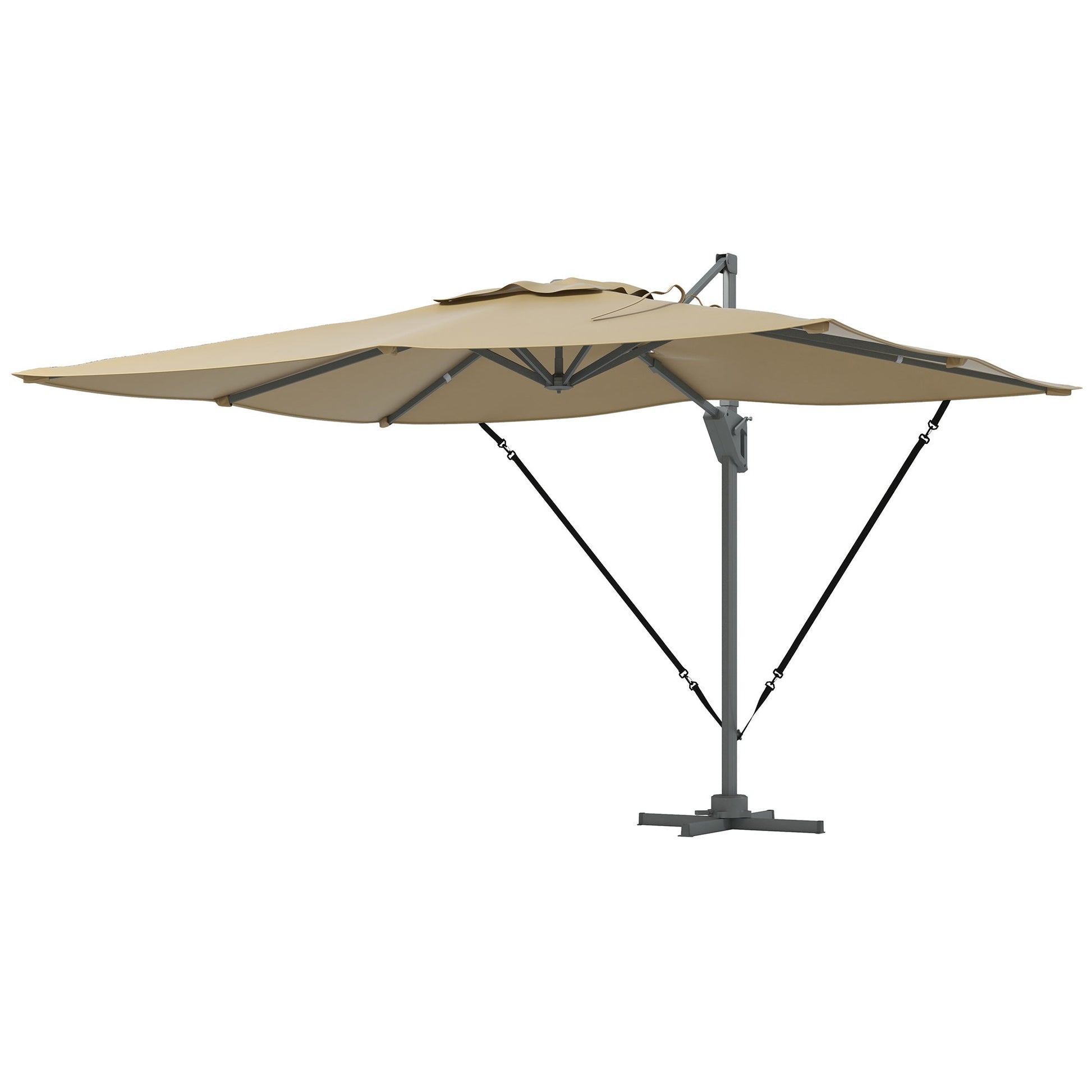 13 FT Cantilever Umbrella, Aluminum Hanging Offset Umbrella with 360°Rotation, Crank, Tilt, Cross Base, Khaki Cantilever Umbrellas Khaki  at Gallery Canada