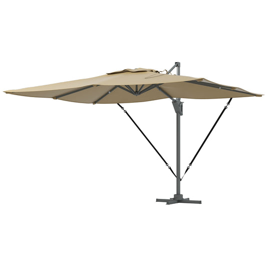 13 FT Cantilever Umbrella, Aluminum Hanging Offset Umbrella with 360°Rotation, Crank, Tilt, Cross Base, Khaki Cantilever Umbrellas Khaki  at Gallery Canada